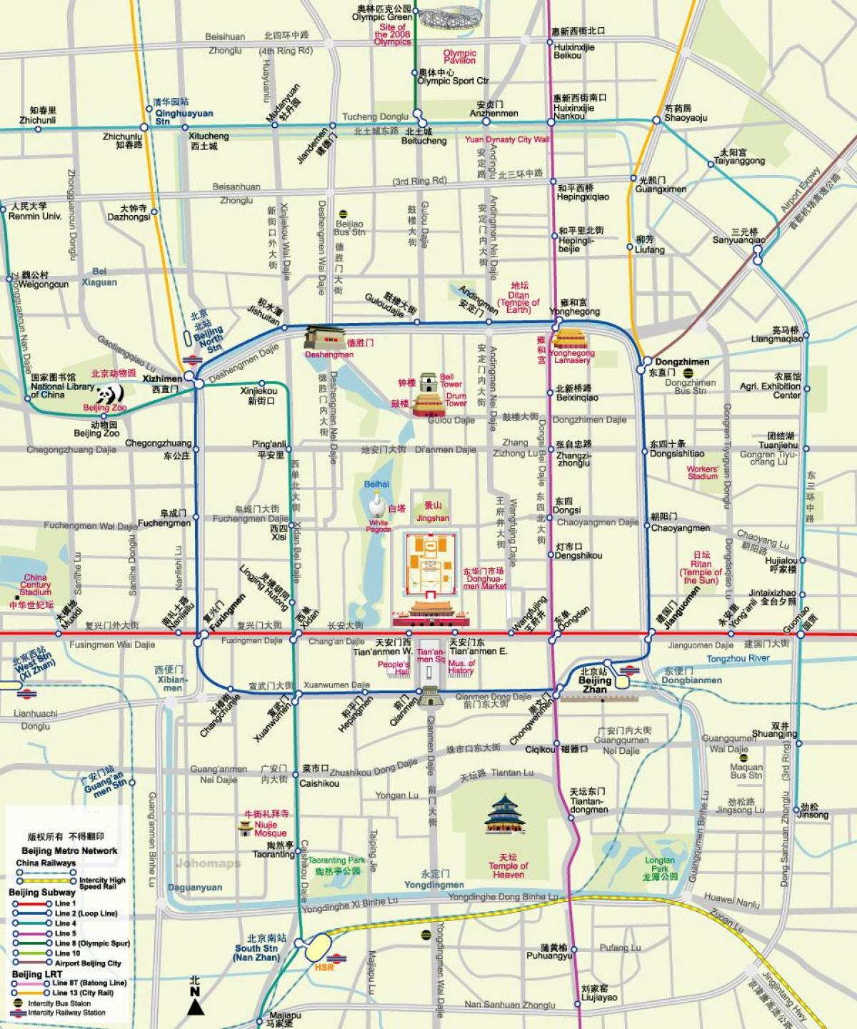 karta Peking karta podzemne željeznice znamenitosti